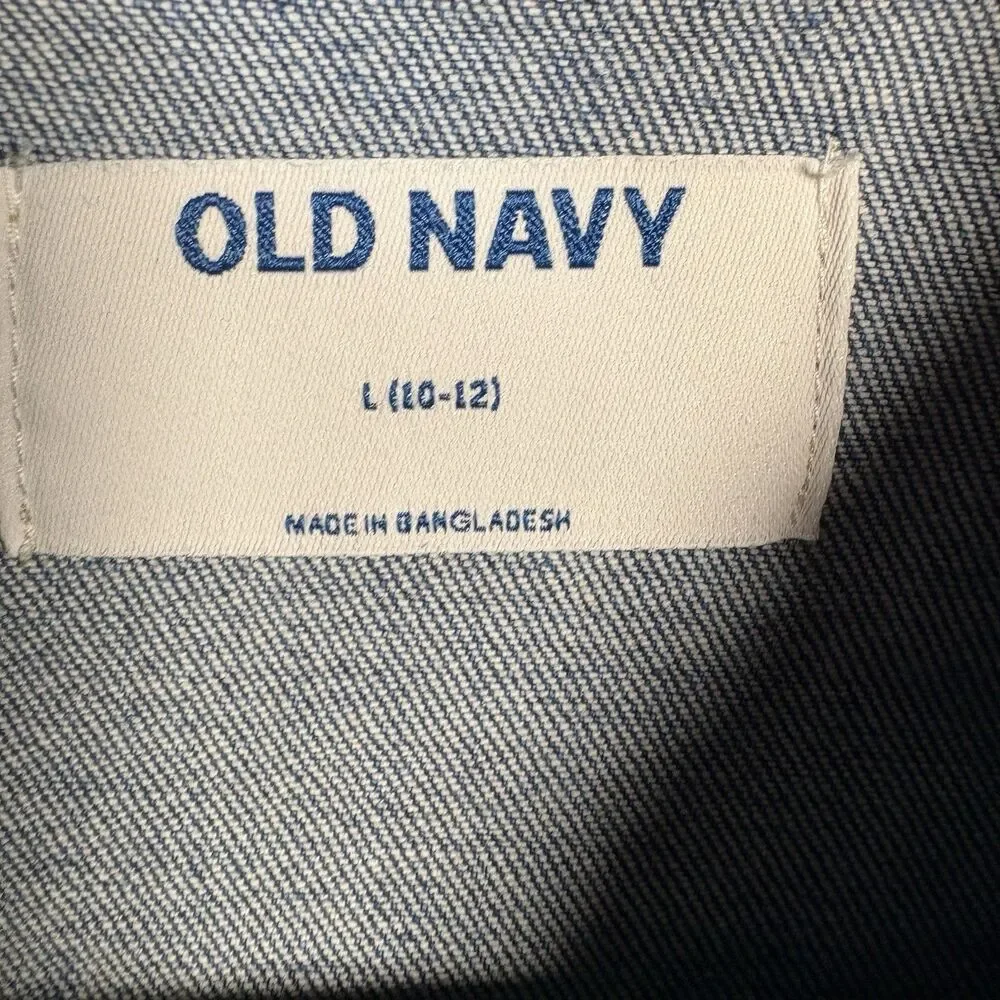 Old Navy Kids Denim Jacket Youth Large 10-12 Blue Trucker Button Front Stretch